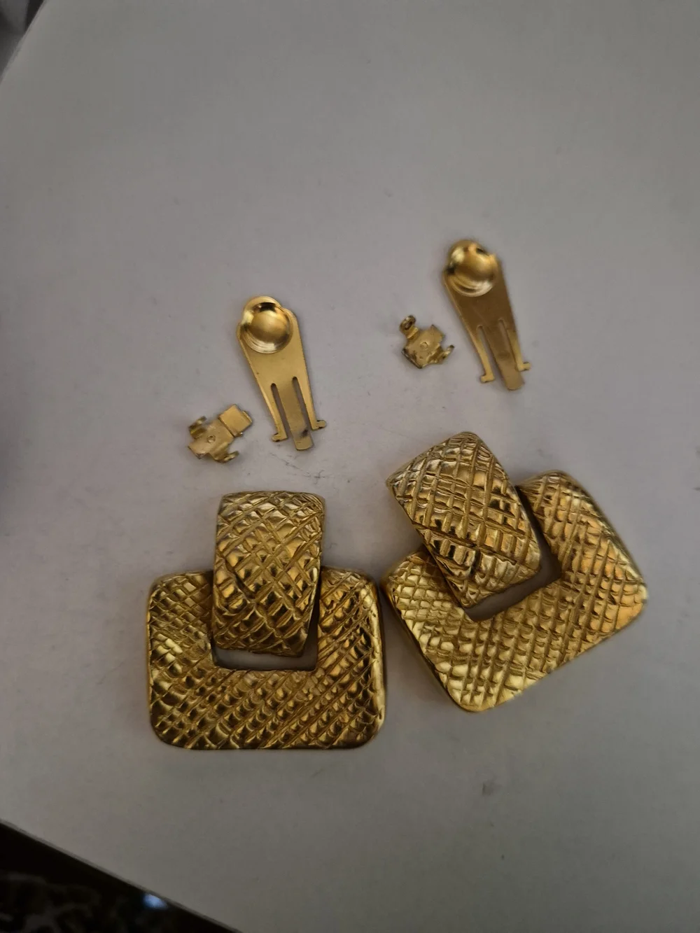 Vintage Project  Gold Textured Geometric Drop Earrings